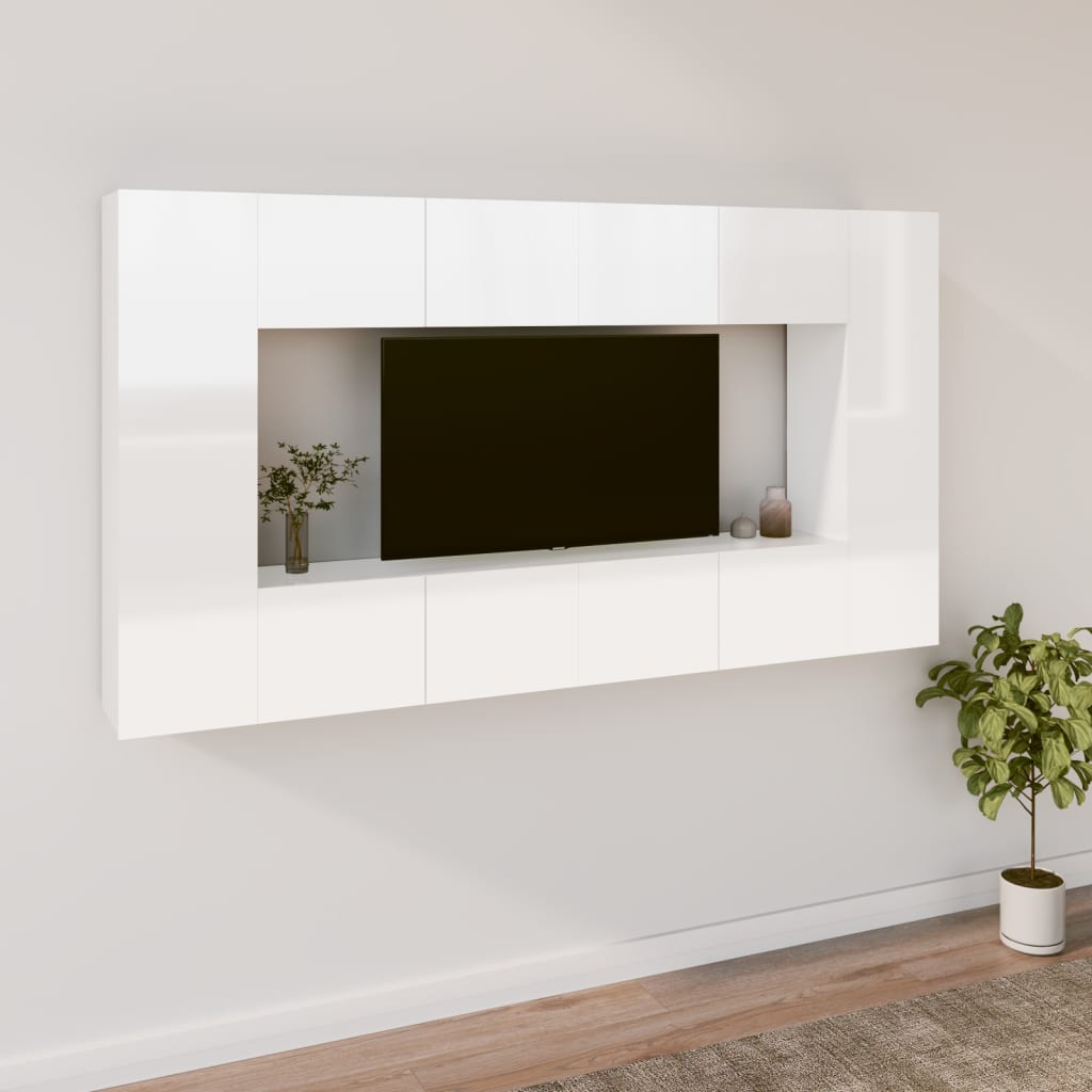 vidaXL Komplet TV omaric 8-delni visok sijaj bel konstruiran les
