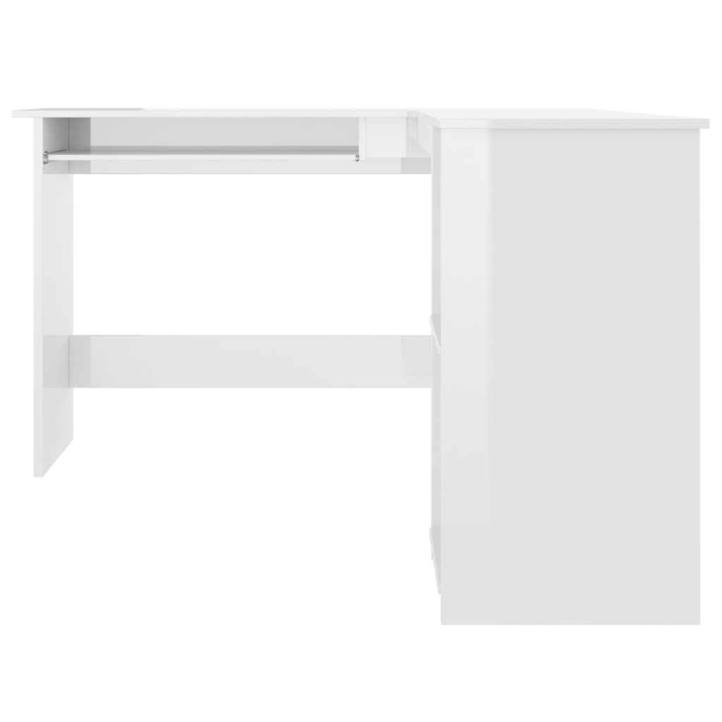 vidaXL Kotna miza L-oblike visok sijaj bela 120x140x75cm iverna plošča