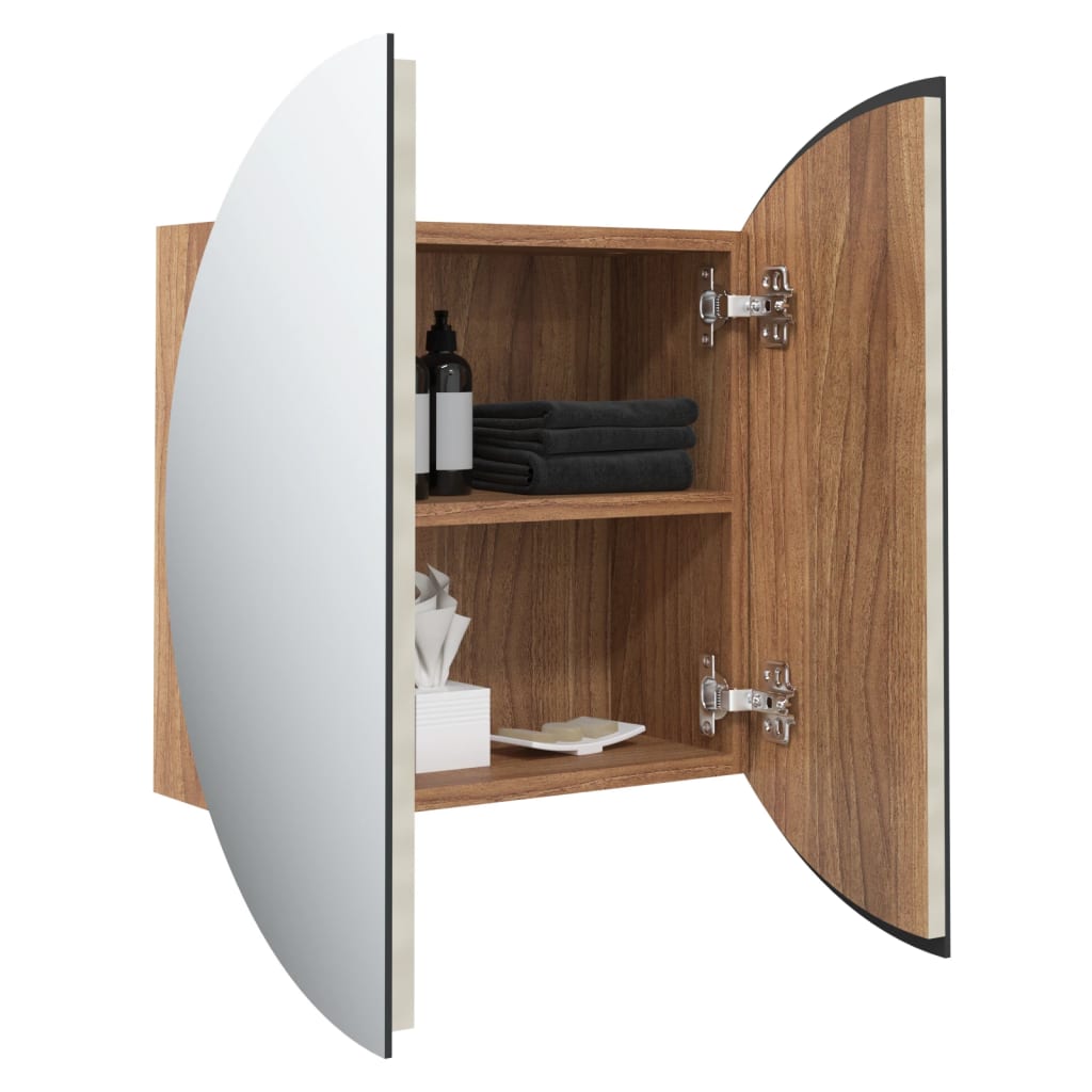 vidaXL Kopalniška omarica z okroglim ogledalom LED hrast 40x40x17,5 cm