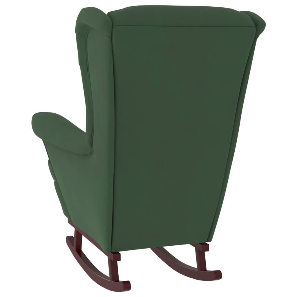 vidaXL Gugalni stol z nogami iz trdnega kavčukovca temno zelen žamet