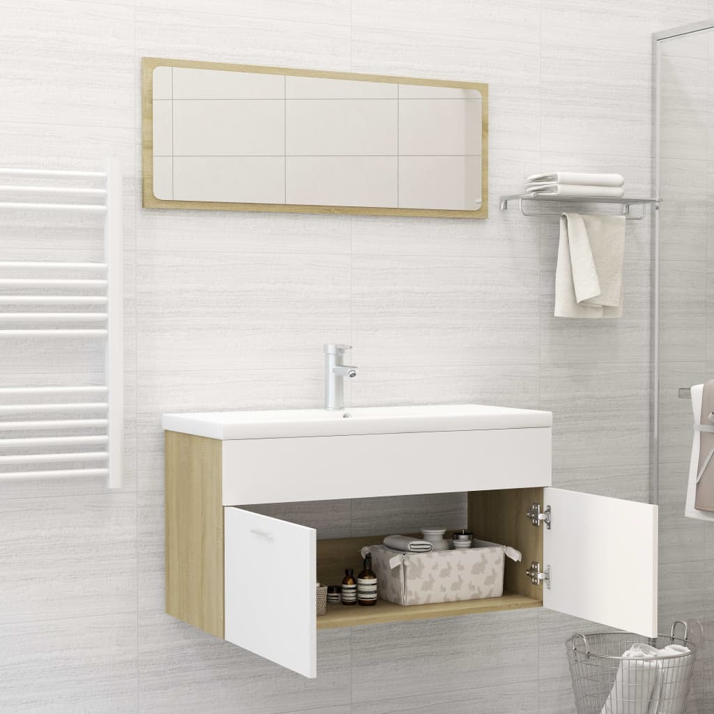 vidaXL Komplet kopalniškega pohištva bel in sonoma hrast iverna plošča