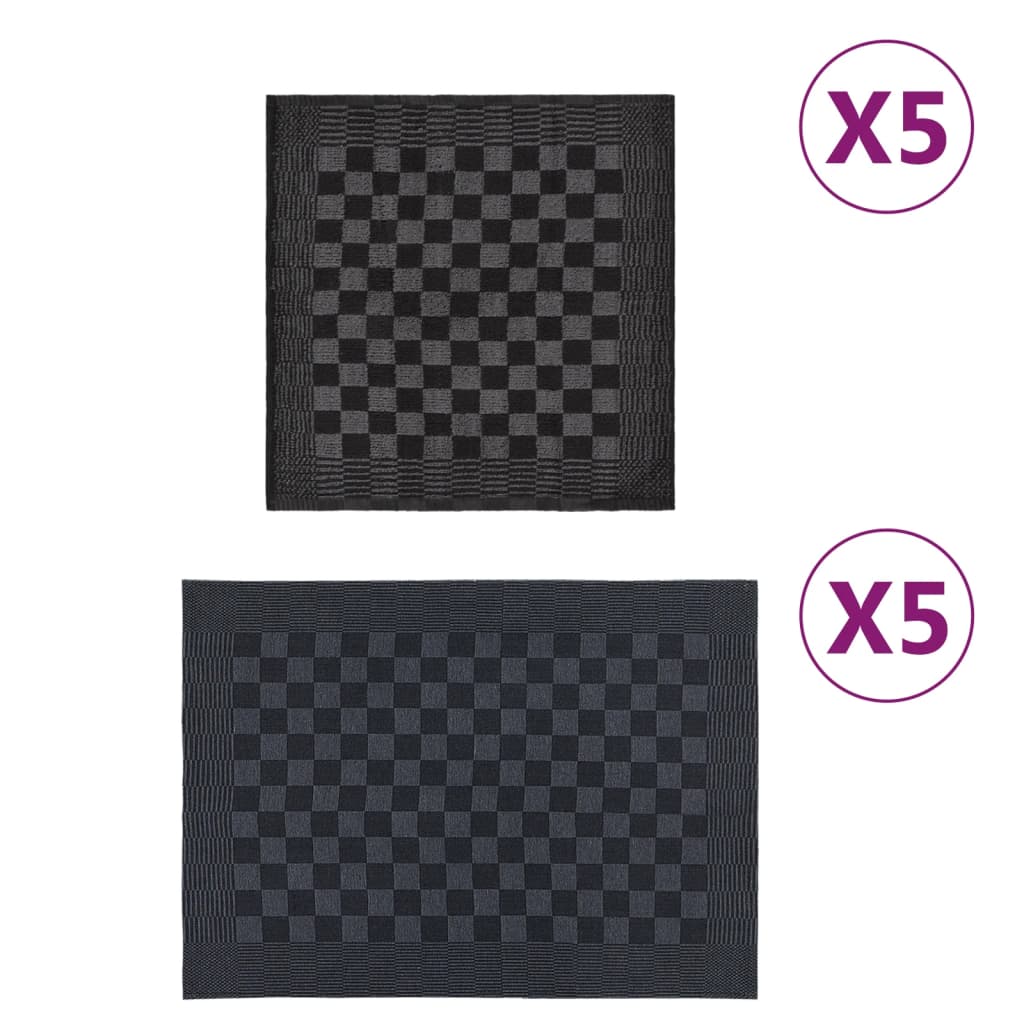 vidaXL Komplet brisač 10-delni črn in siv bombaž