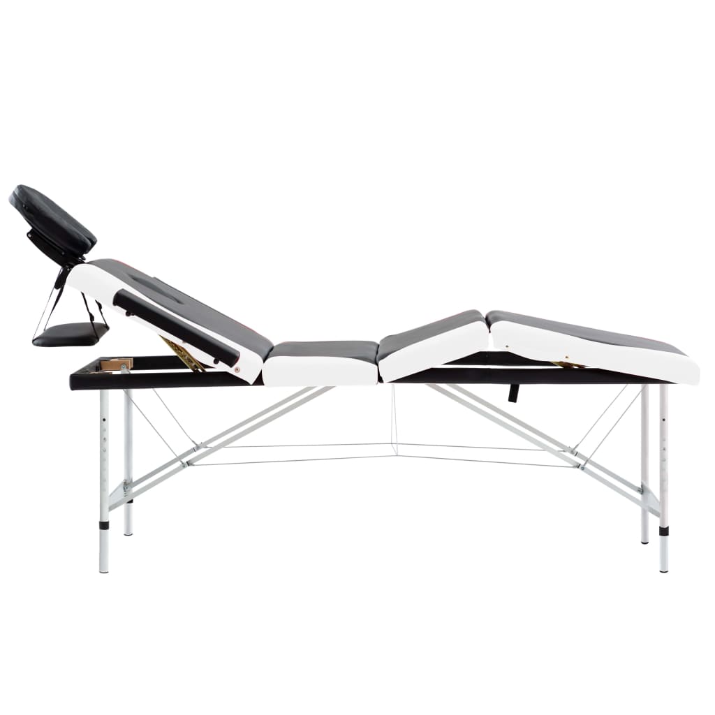 vidaXL 4-conska zložljiva masažna miza aluminij črna in bela