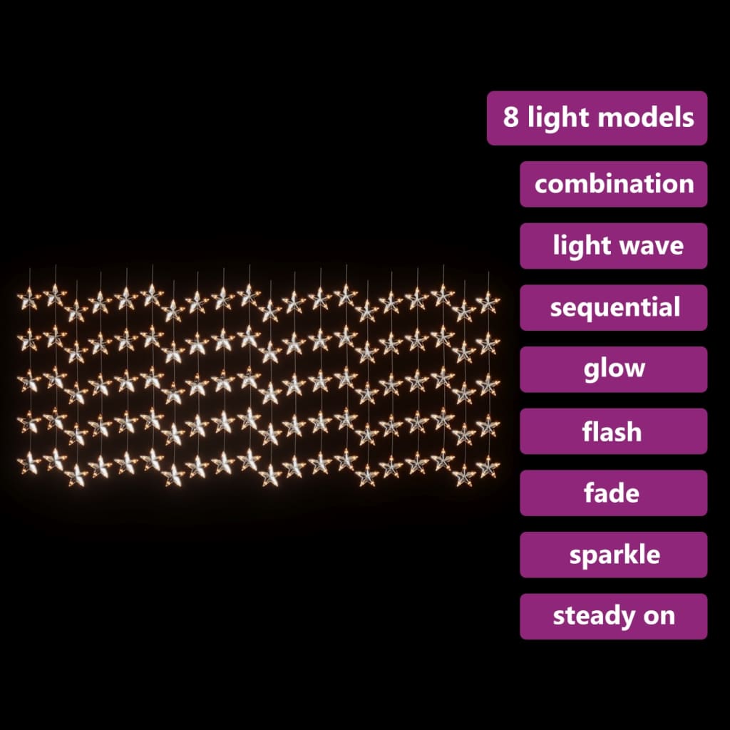 vidaXL LED zavesa z zvezdicami 500 LED lučk toplo bela 8 funkcij