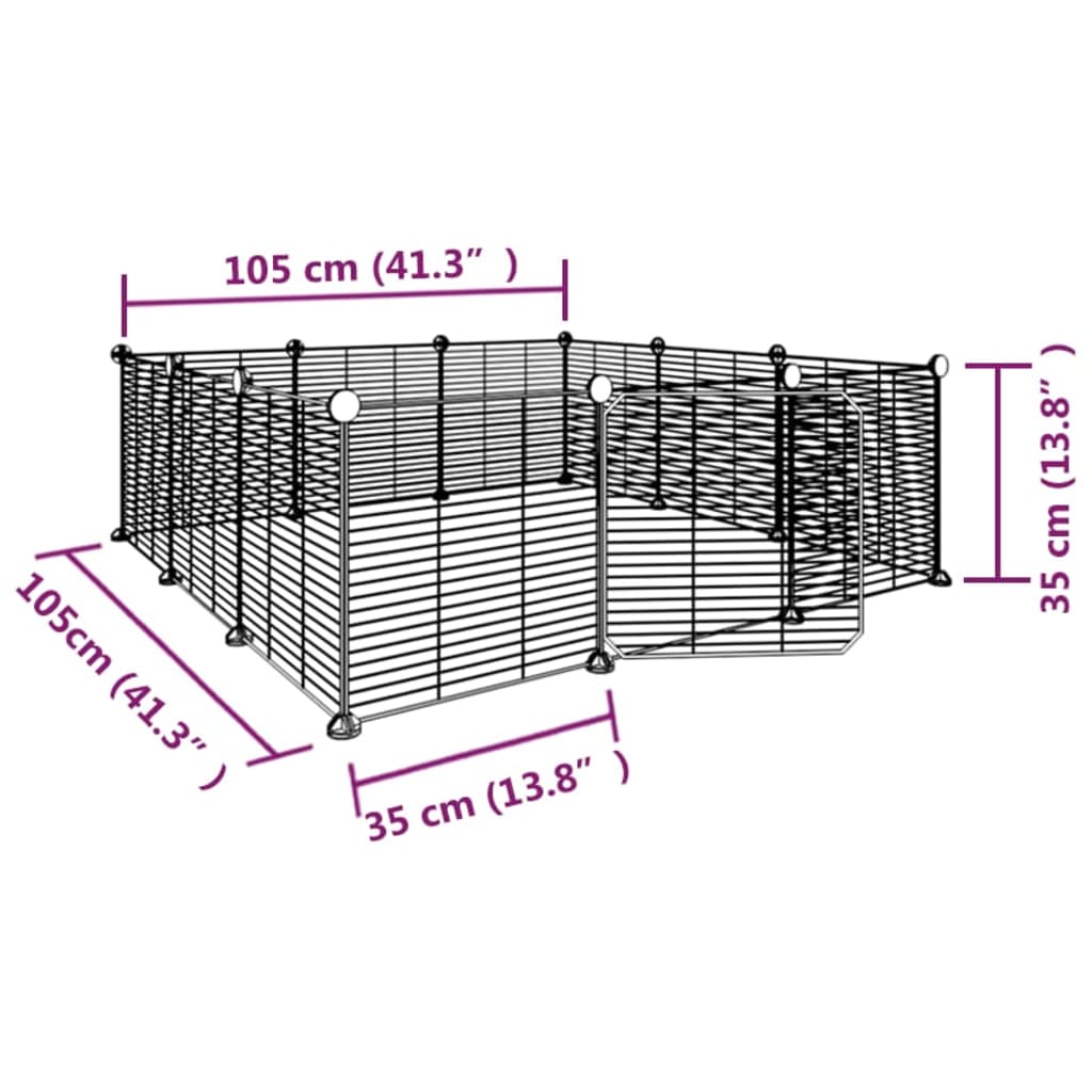 vidaXL Ograda za hišne ljubljenčke z 12 paneli črna 35x35 cm jeklo