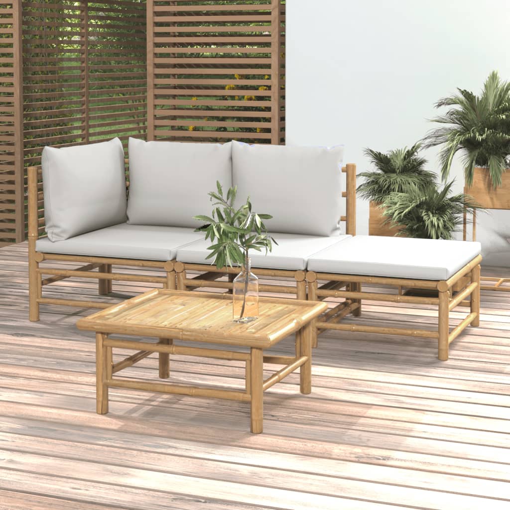 vidaXL Vrtna sedežna garnitura 4-delna svetlo sive blazine bambus
