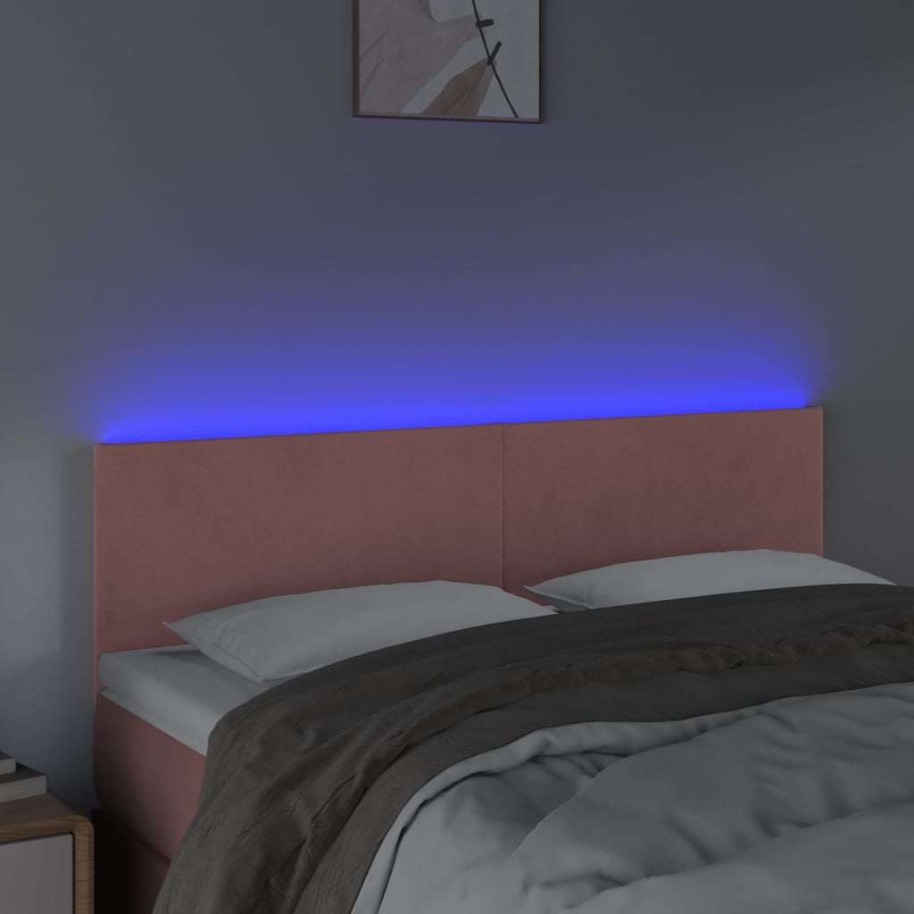 vidaXL LED posteljno vzglavje roza 144x5x78/88 cm žamet