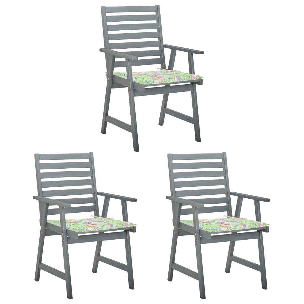 vidaXL Zunanji jedilni stoli z blazinami 3 kosi trden akacijev les