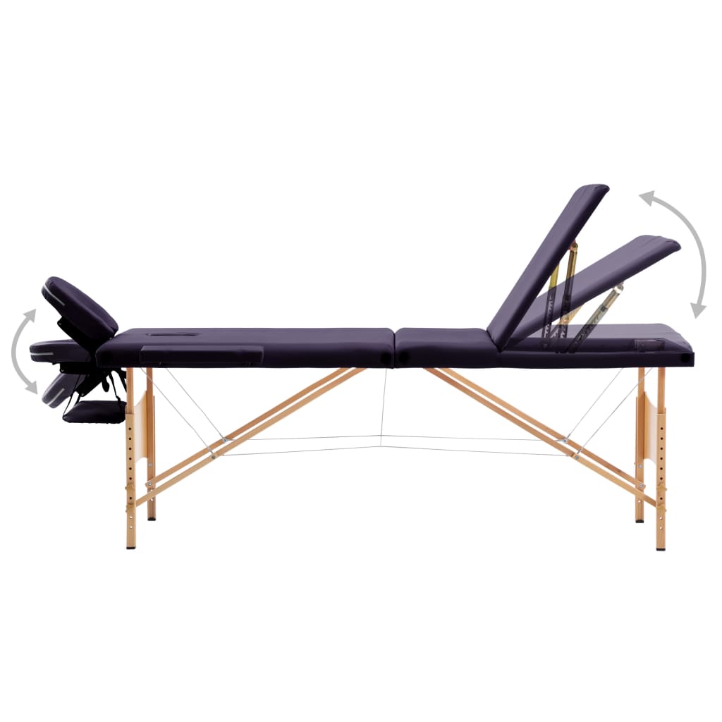 vidaXL Zložljiva masažna miza 3 cone les vijolična
