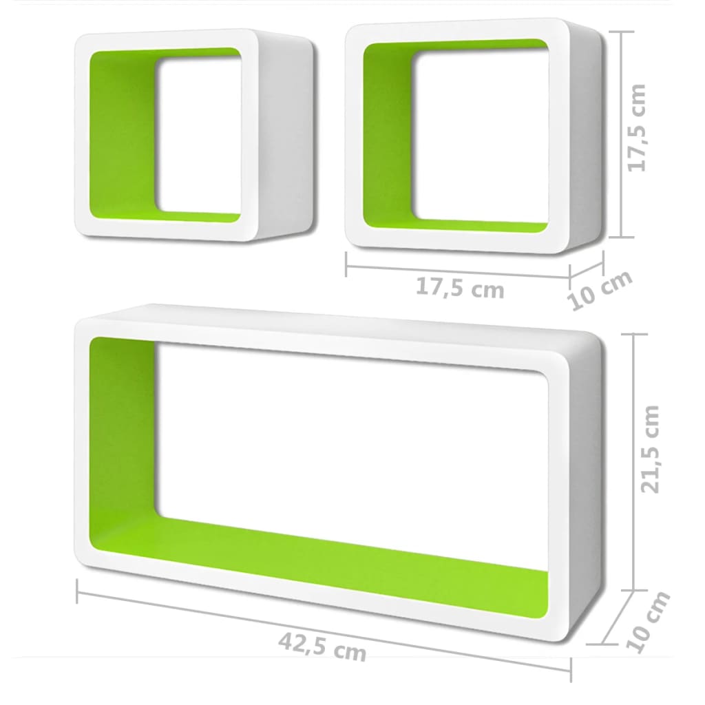vidaXL Stenske police v obliki kocke 6 kosov bele in zelene