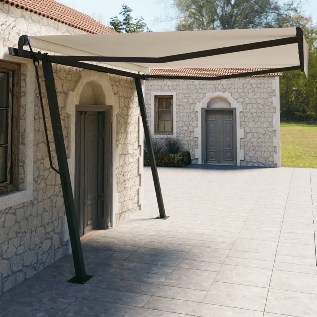 vidaXL Ročno zložljiva tenda s stebrički 4x3 m krem
