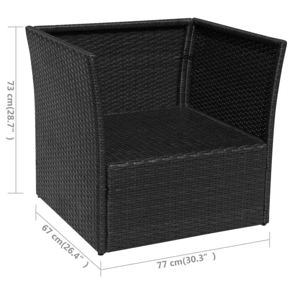 vidaXL Vrtni stol in stolček poli ratan črne barve