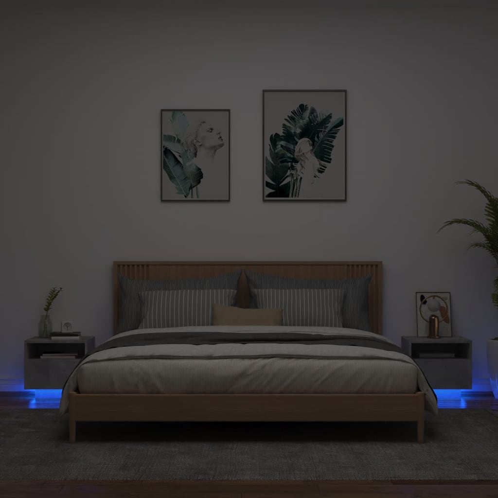 vidaXL Nočna omarica z LED lučkami 2 kosa betonsko siva 40x39x37 cm