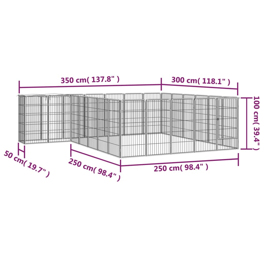 vidaXL Pasja ograda s 26 paneli črna 50x100 cm prašno barvano jeklo