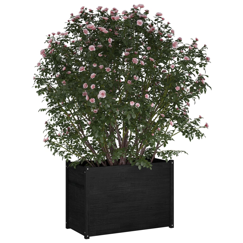 vidaXL Vrtno cvetlično korito črno 100x50x70 cm trdna borovina