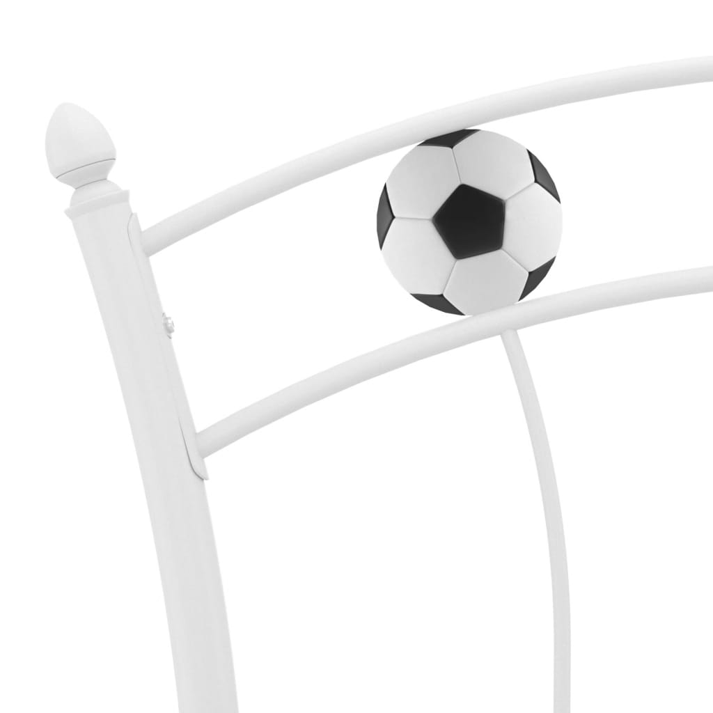 vidaXL Posteljni okvir nogometni dizajn bel kovinski 90x200 cm