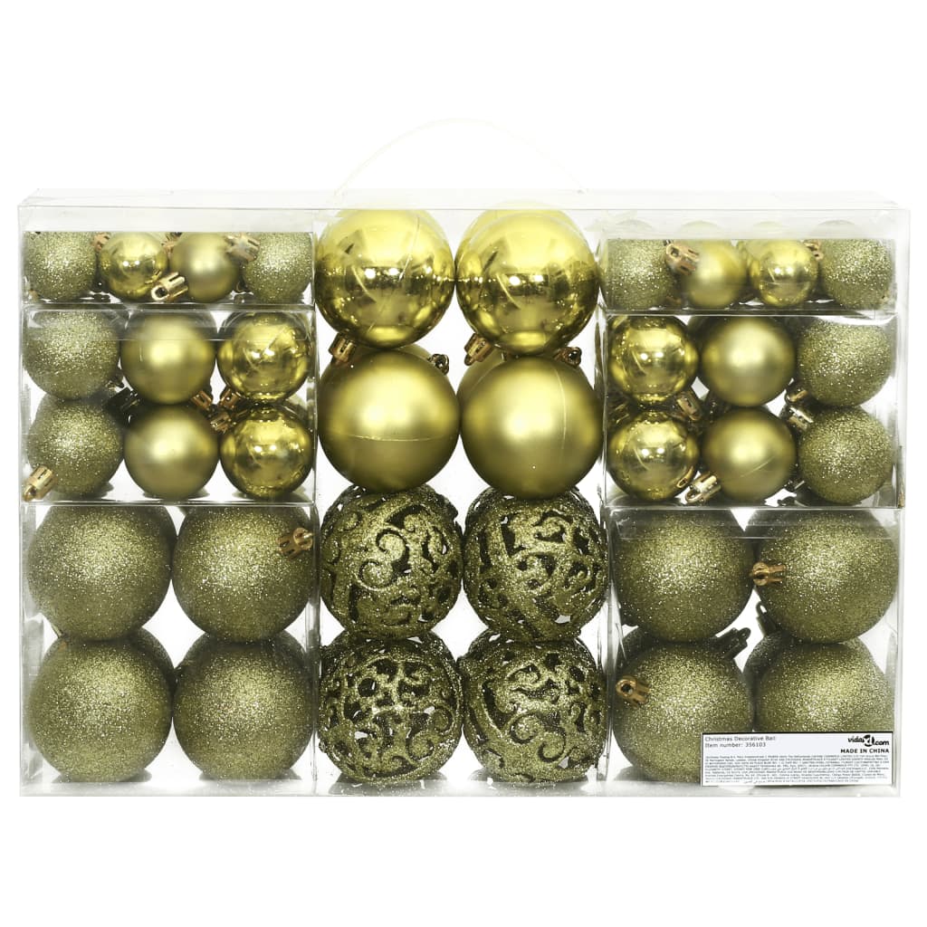 vidaXL Božične bunkice 100 kosov svetlo zelene 3 / 4 / 6 cm