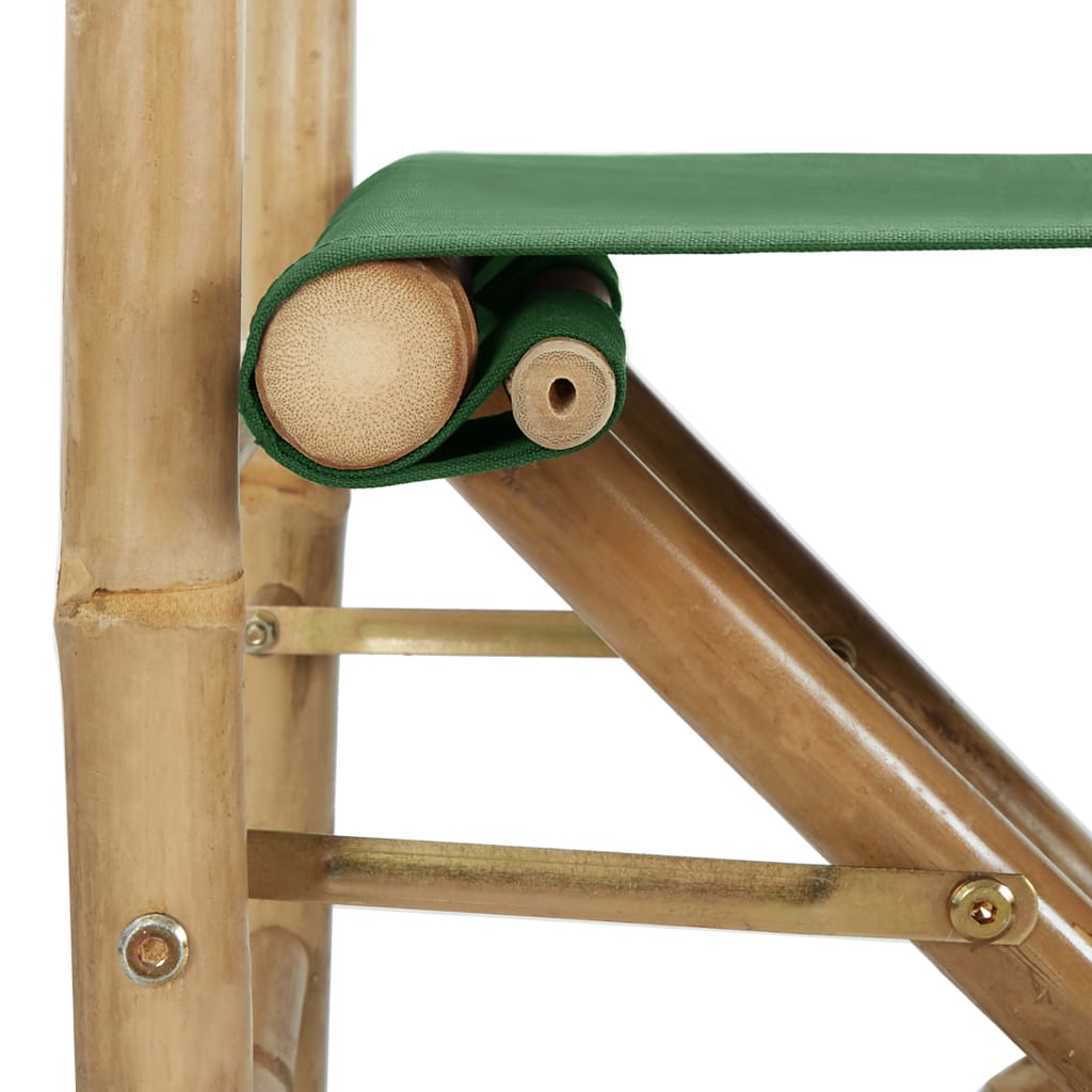 vidaXL Zložljiv režiserski stol 2 kosa zelen bambus in blago