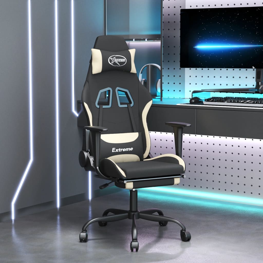 vidaXL Gaming stol z oporo za noge črno in krem blago