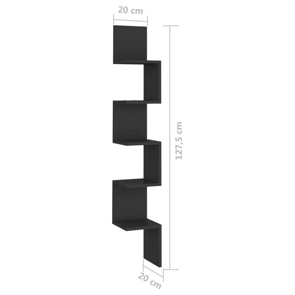 vidaXL Stenska kotna polica črna 20x20x127,5 cm iverna plošča