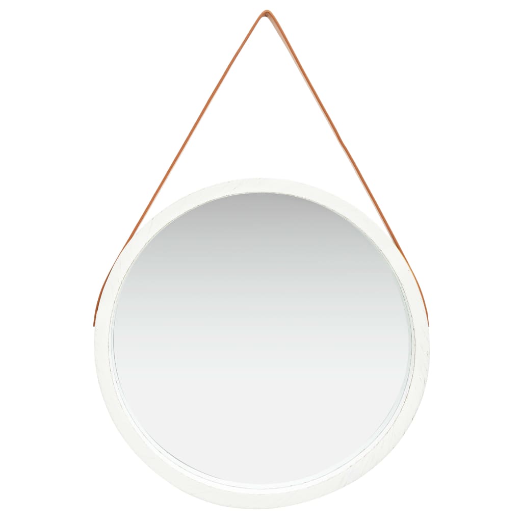 vidaXL Stensko ogledalo s pasom 60 cm belo