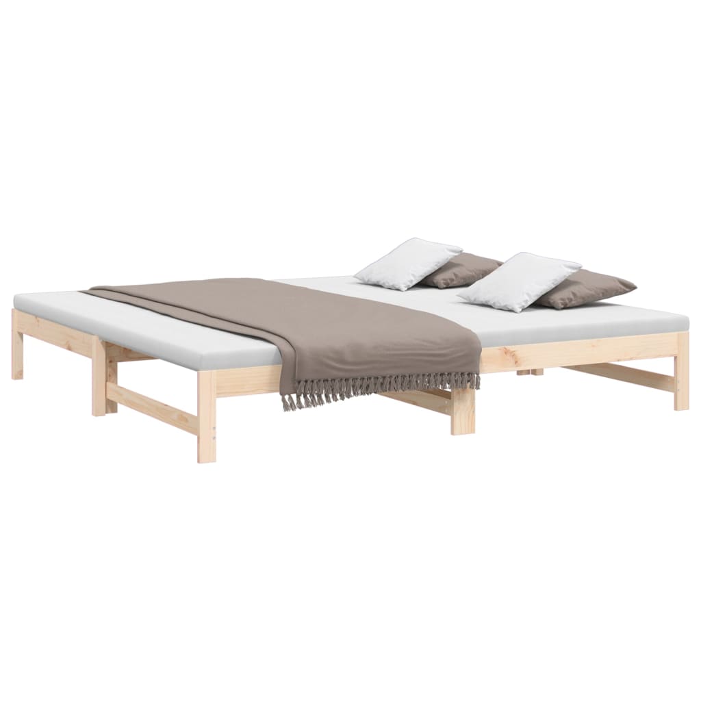 vidaXL Izvlečna dnevna postelja 2x(100x200) cm trdna borovina