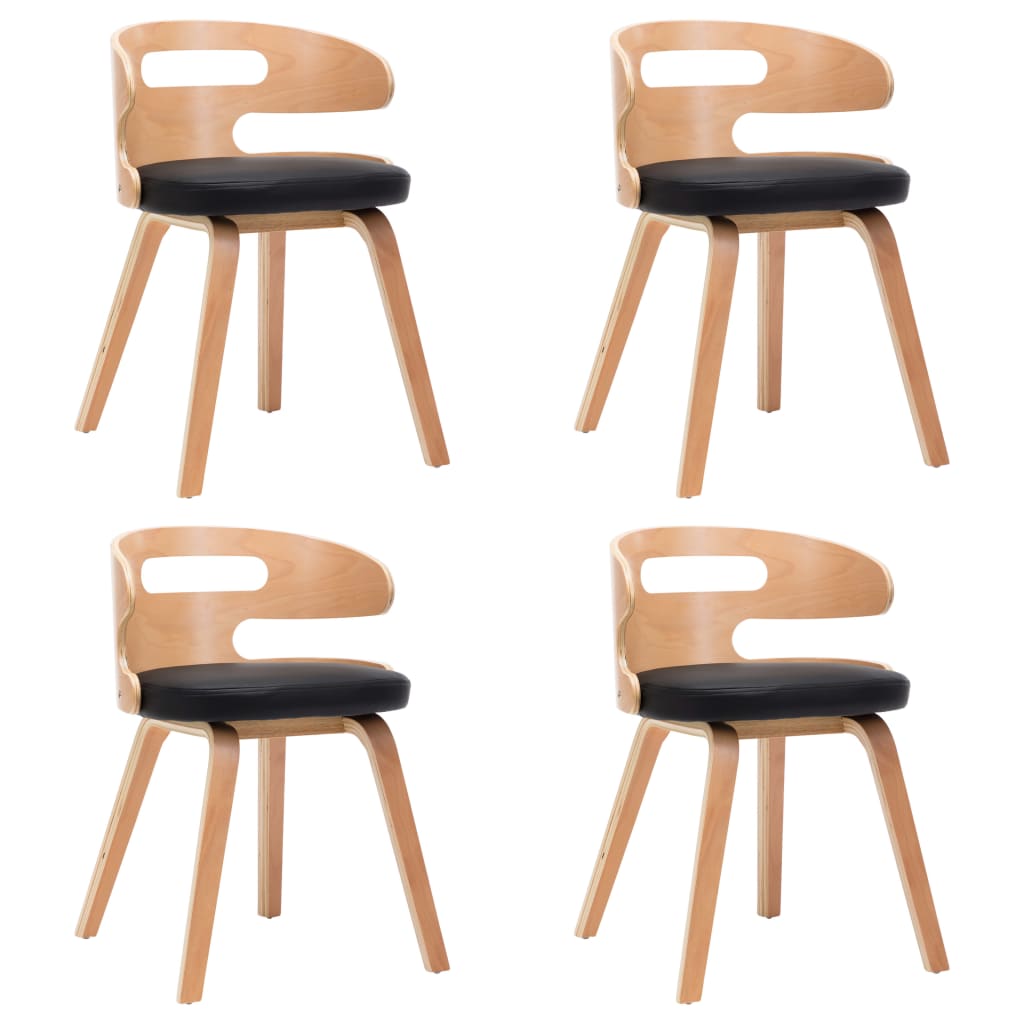 vidaXL Jedilni stoli 4 kosi črni ukrivljen les in umetno usnje