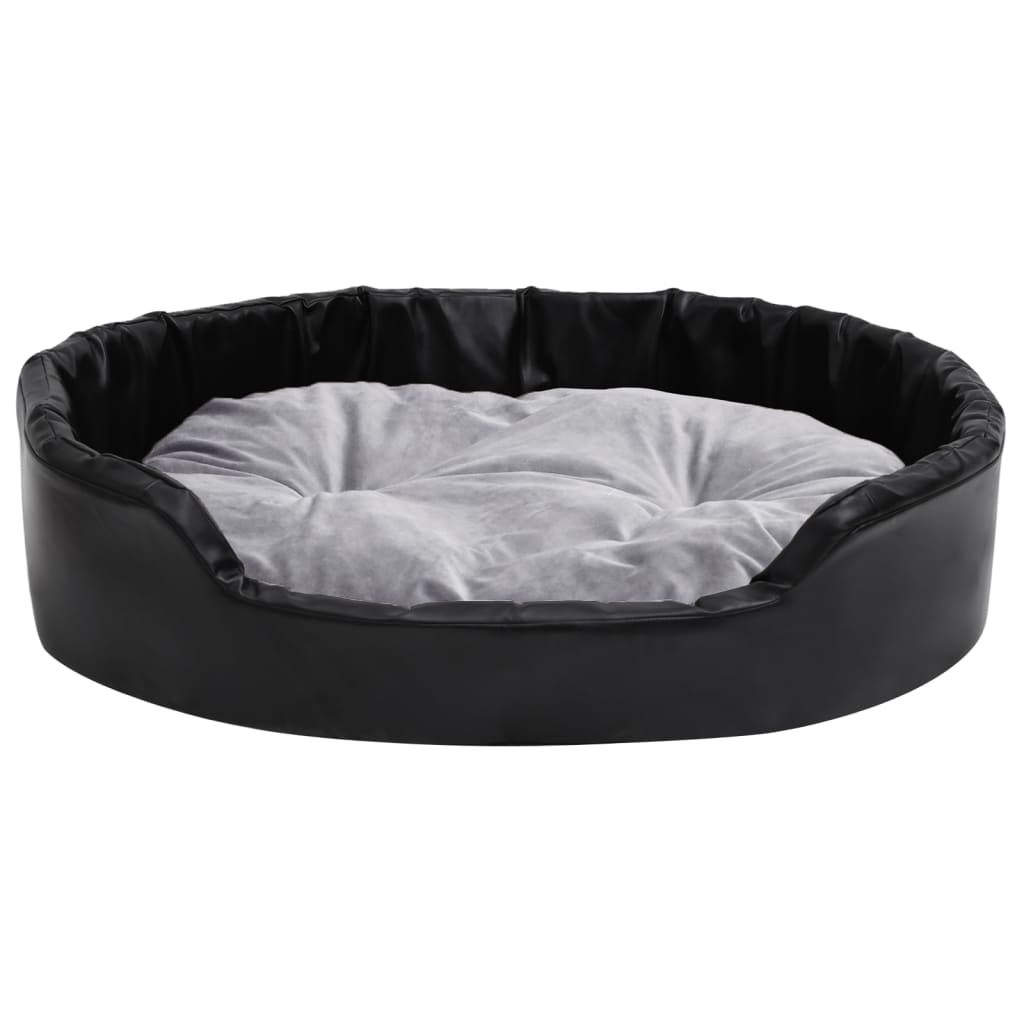vidaXL Pasja postelja črna in siva 90x79x20 cm pliš in umetno usnje