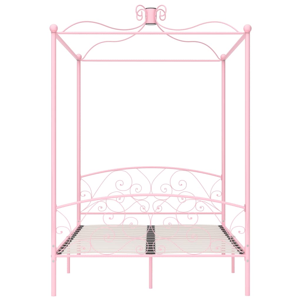 vidaXL Posteljni okvir z ogrodjem za baldahin roza kovinski 120x200 cm