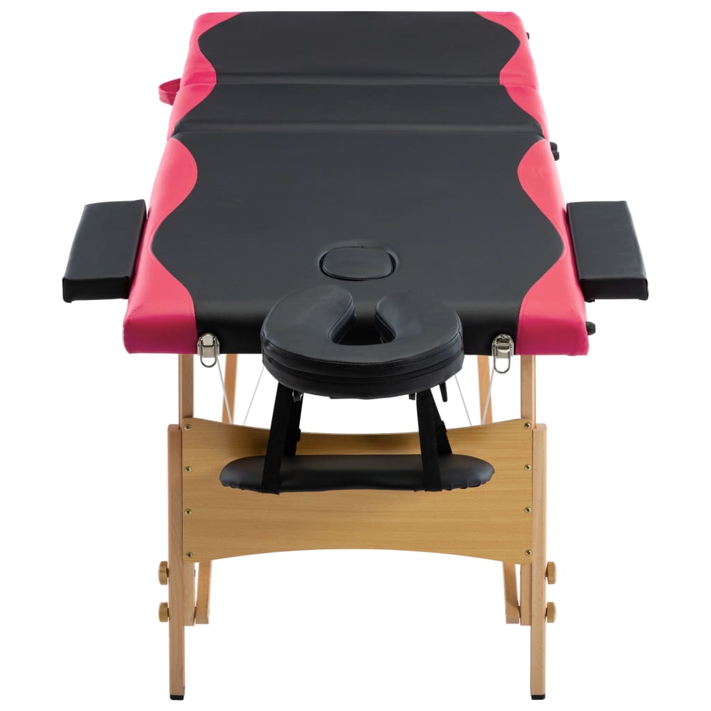 vidaXL Zložljiva masažna miza 3 cone les črna in roza