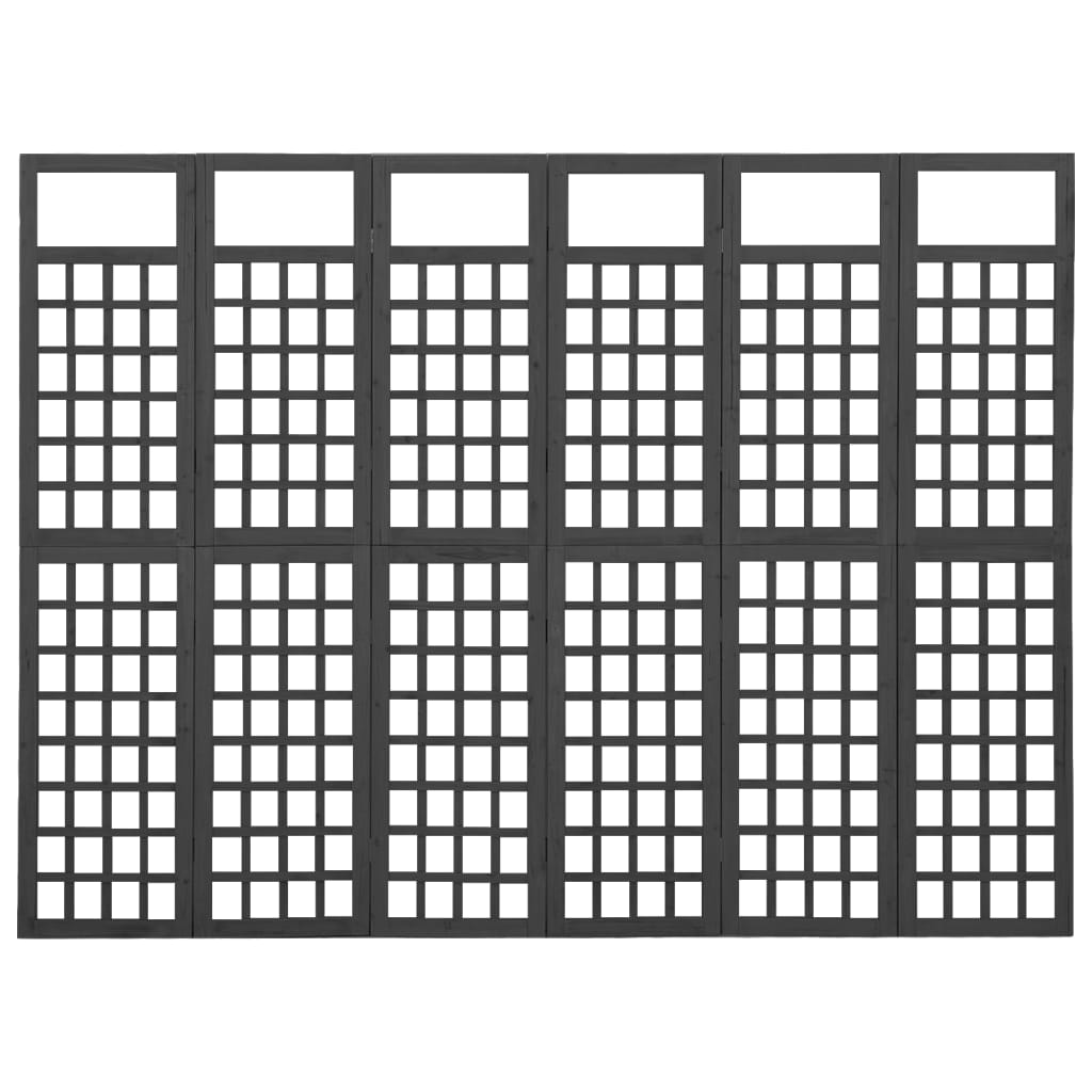 vidaXL 6-delni paravan/mreža iz lesa jelke črne barve 242,5x180 cm