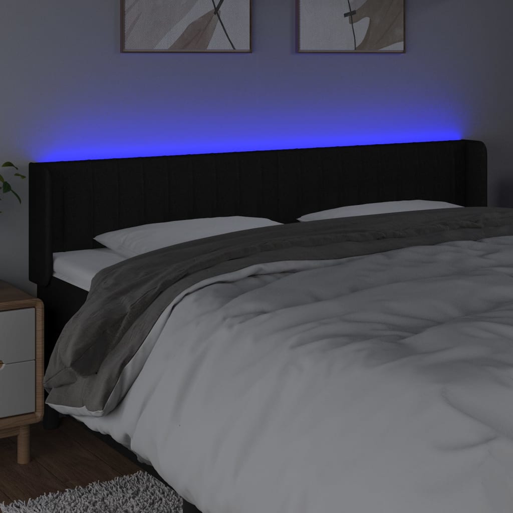 vidaXL LED posteljno vzglavje črno 203x16x78/88 cm blago