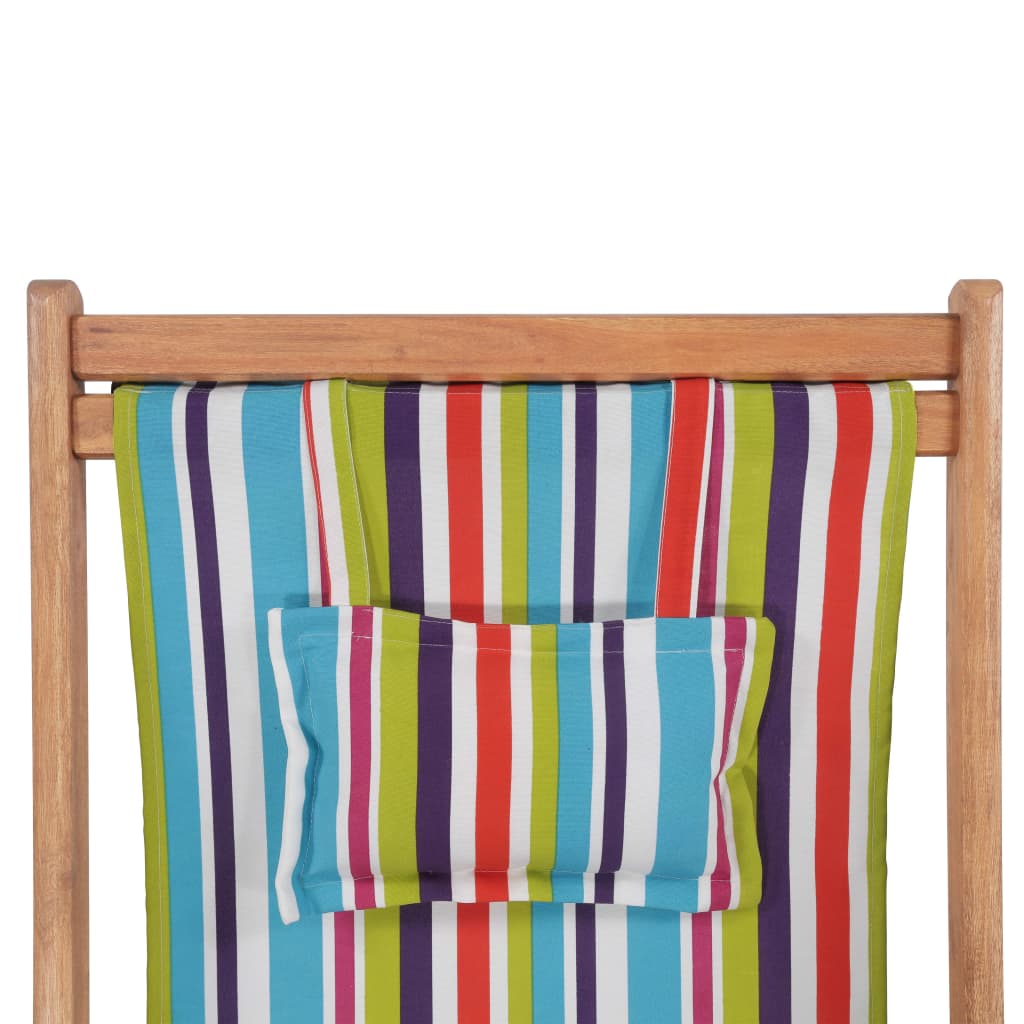 vidaXL Zložljiv stol za na plažo blago in lesen okvir večbarven