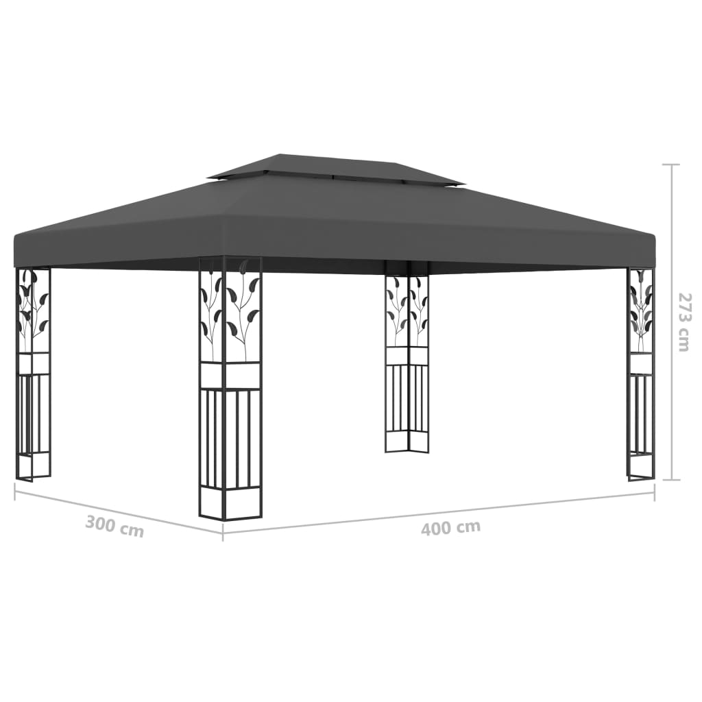 vidaXL Paviljon z dvojno streho in LED lučkami 3x4 m antraciten
