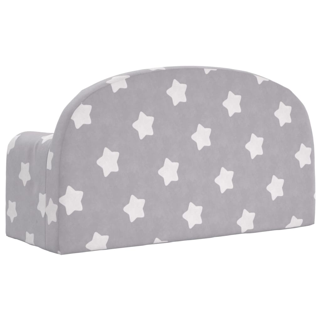 vidaXL Otroški raztegljiv kavč dvosed svetlo siv z zvezdami mehak pliš