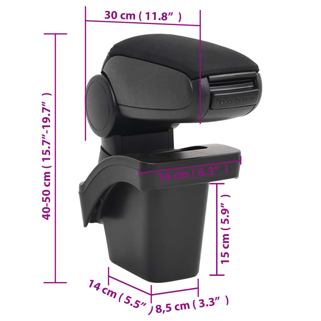 vidaXL Naslon za roke za avto črn 16x30x(40-50) cm ABS