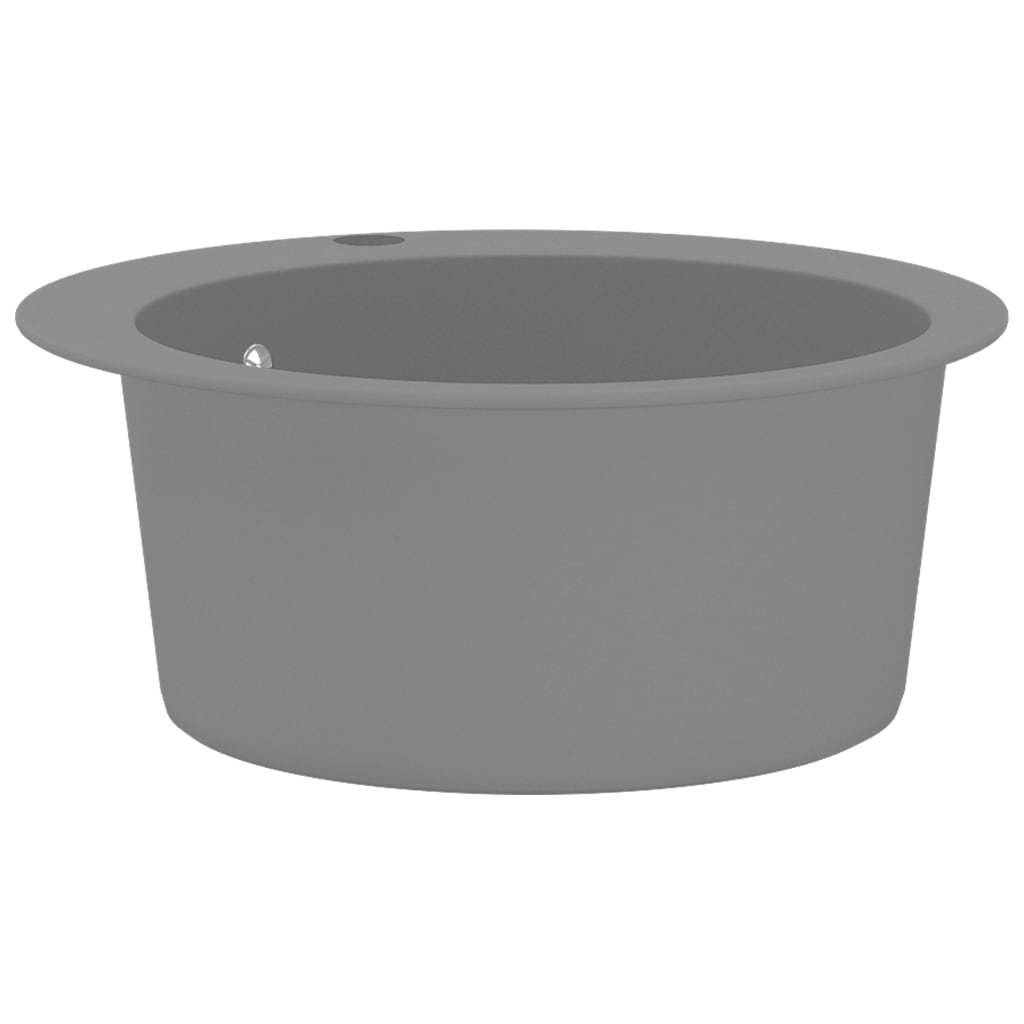 vidaXL Enojno okroglo kuhinjsko pomivalno korito iz granita sivo
