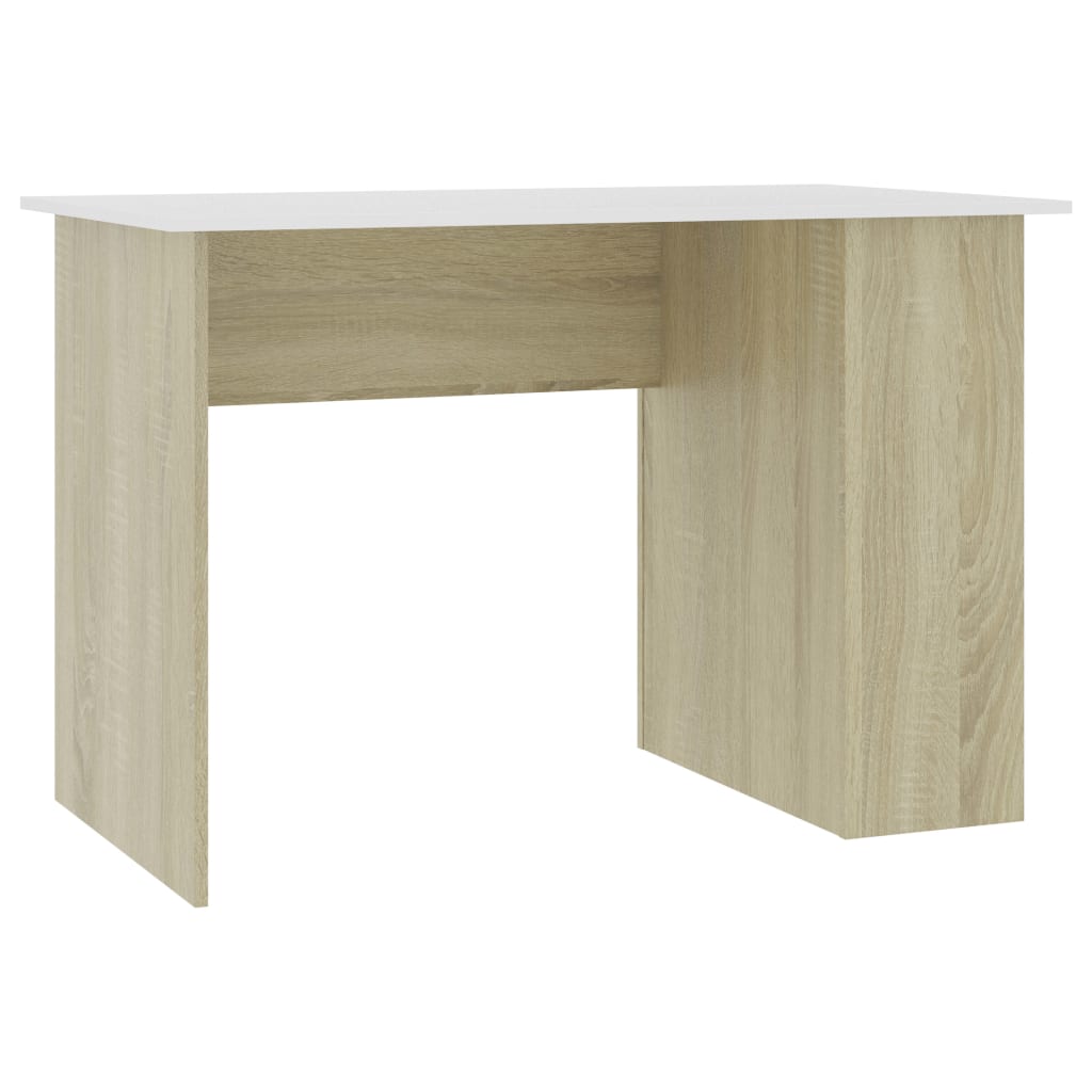 vidaXL Pisalna miza bela in sonoma hrast 110x60x73 cm iverna plošča
