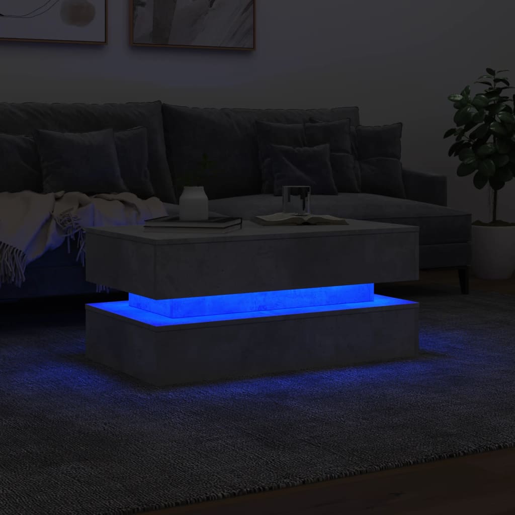 vidaXL Klubska mizica z LED lučkami betonsko siva 90x50x40 cm
