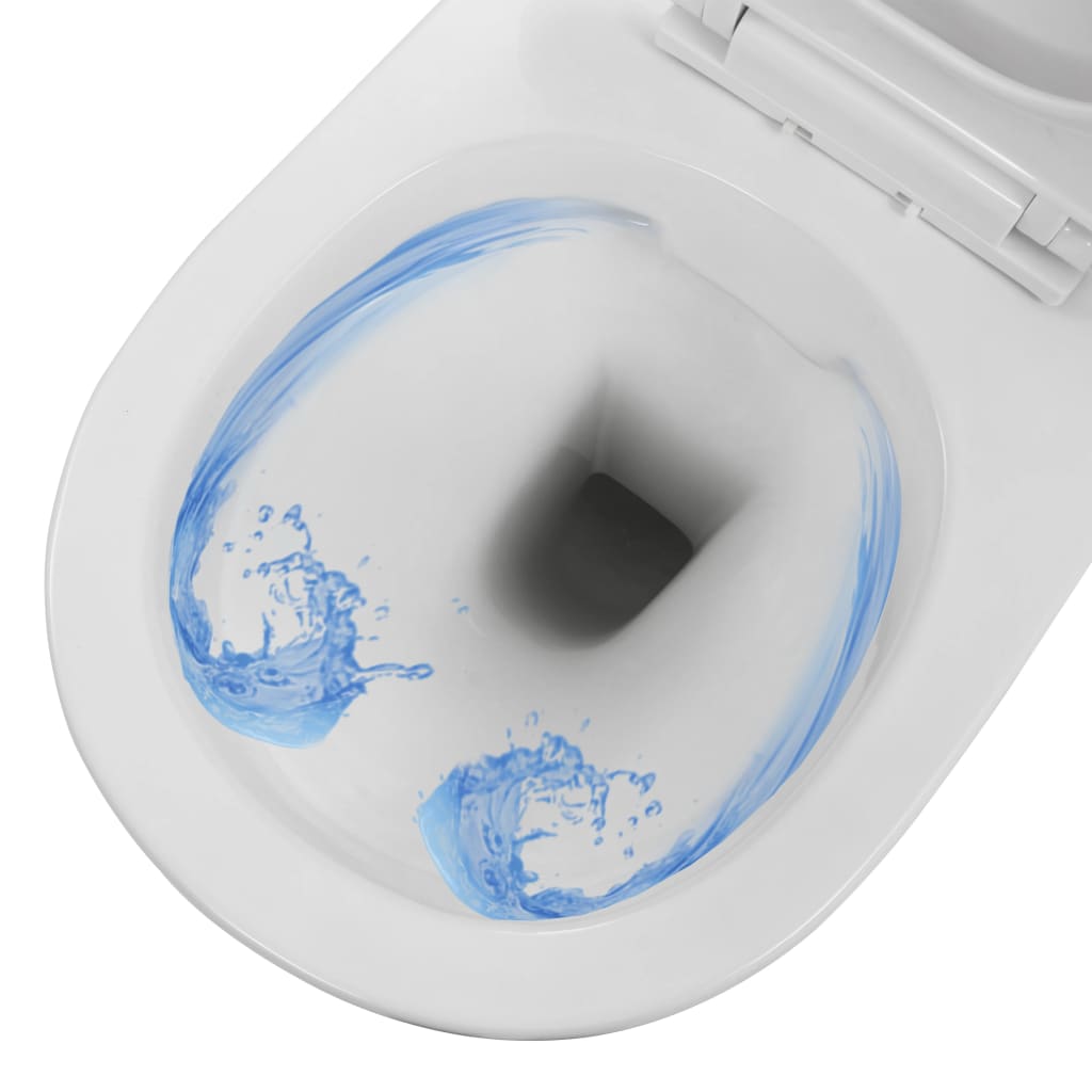 vidaXL Viseča WC školjka brez roba keramična bela