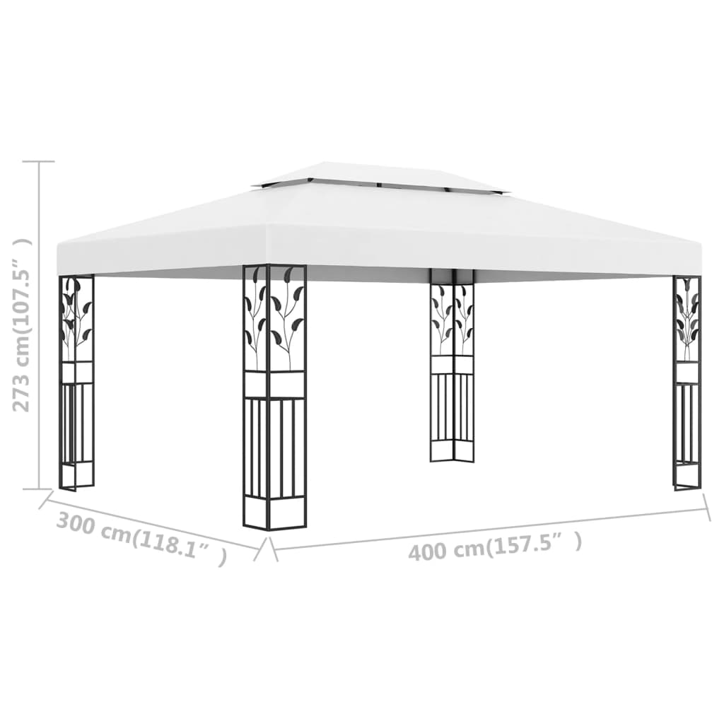 vidaXL Paviljon z dvojno streho 3x4 m bel