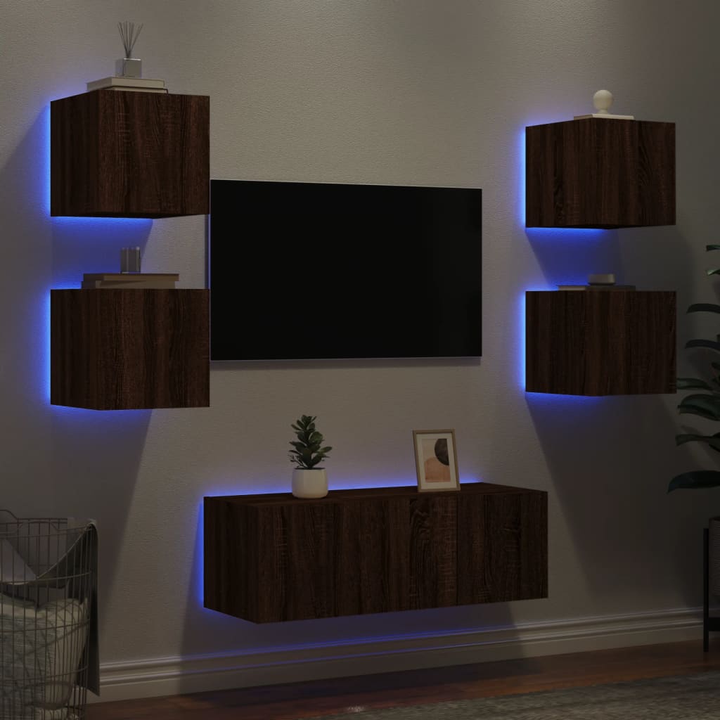 vidaXL Komplet TV omaric LED 6-delni rjavi hrast inženirski les