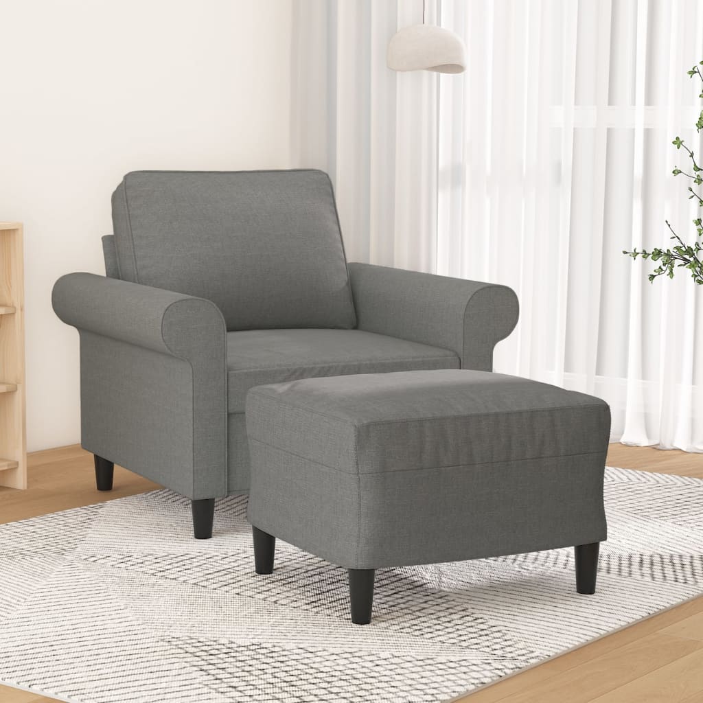 vidaXL Fotelj s stolčkom za noge temno siv 60 cm blago
