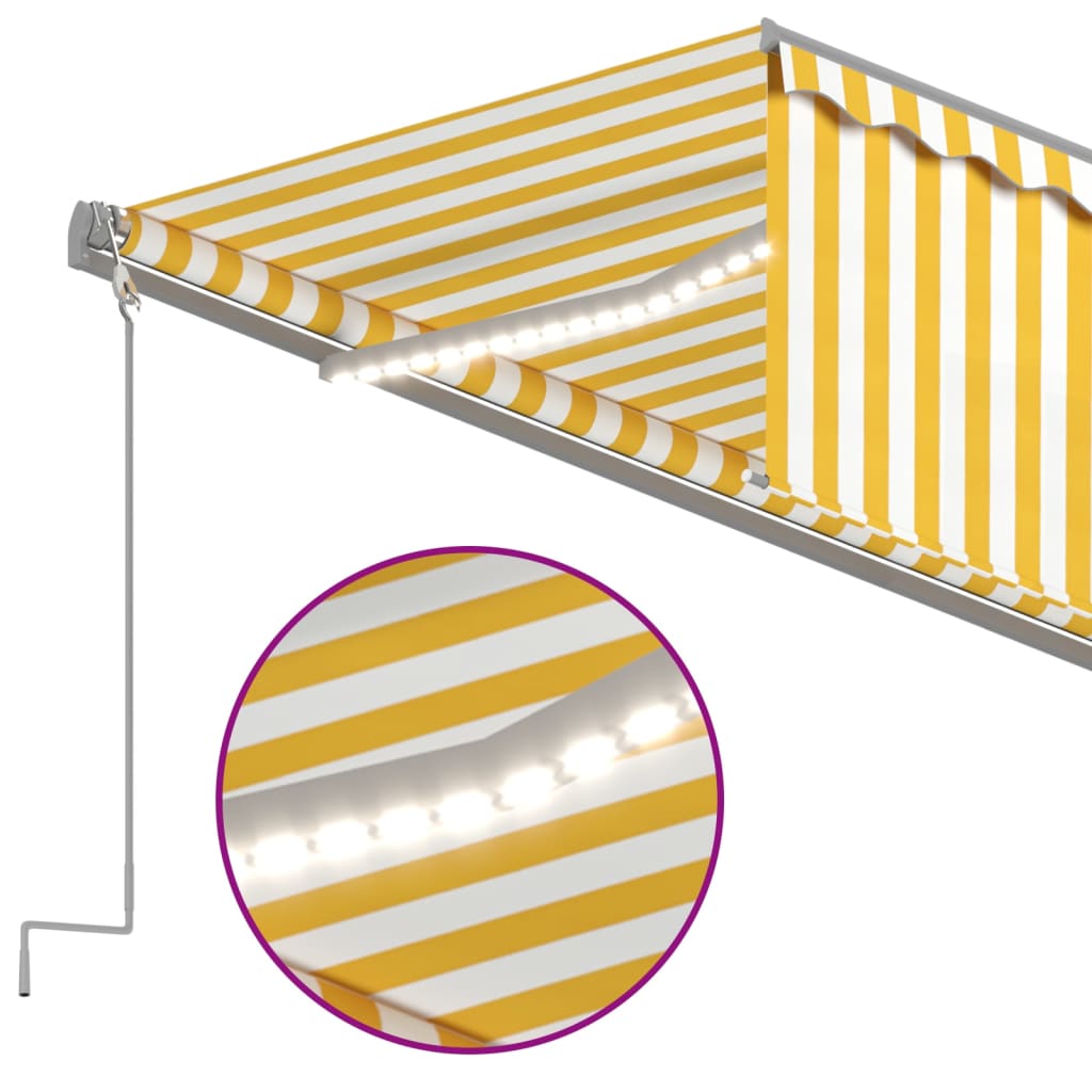 vidaXL Ročno zložljiva tenda s senčilom LED 6x3 m rumena in bela