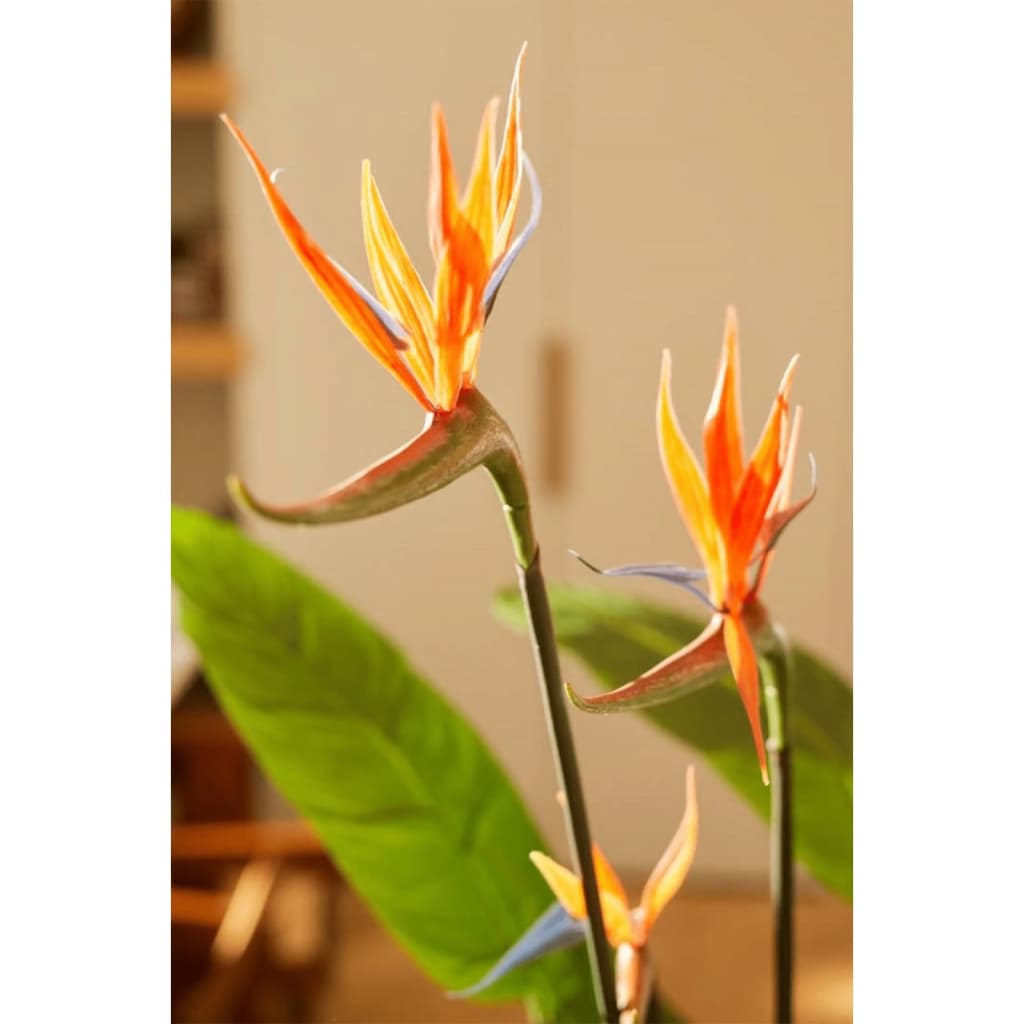 vidaXL Umetna rastlina strelicija v loncu s cvetovi 120 cm