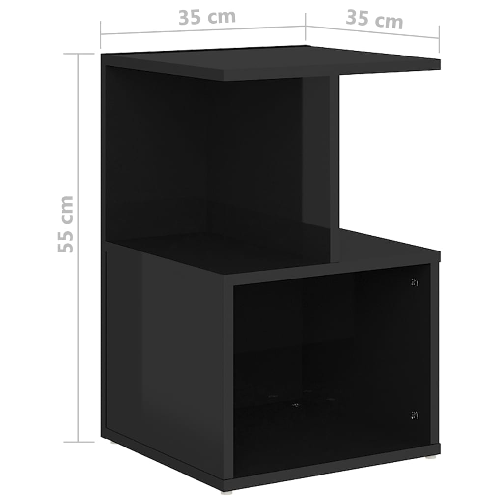 vidaXL Nočna omarica 2 kosa visok sijaj črna 35x35x55 cm iverna plošča