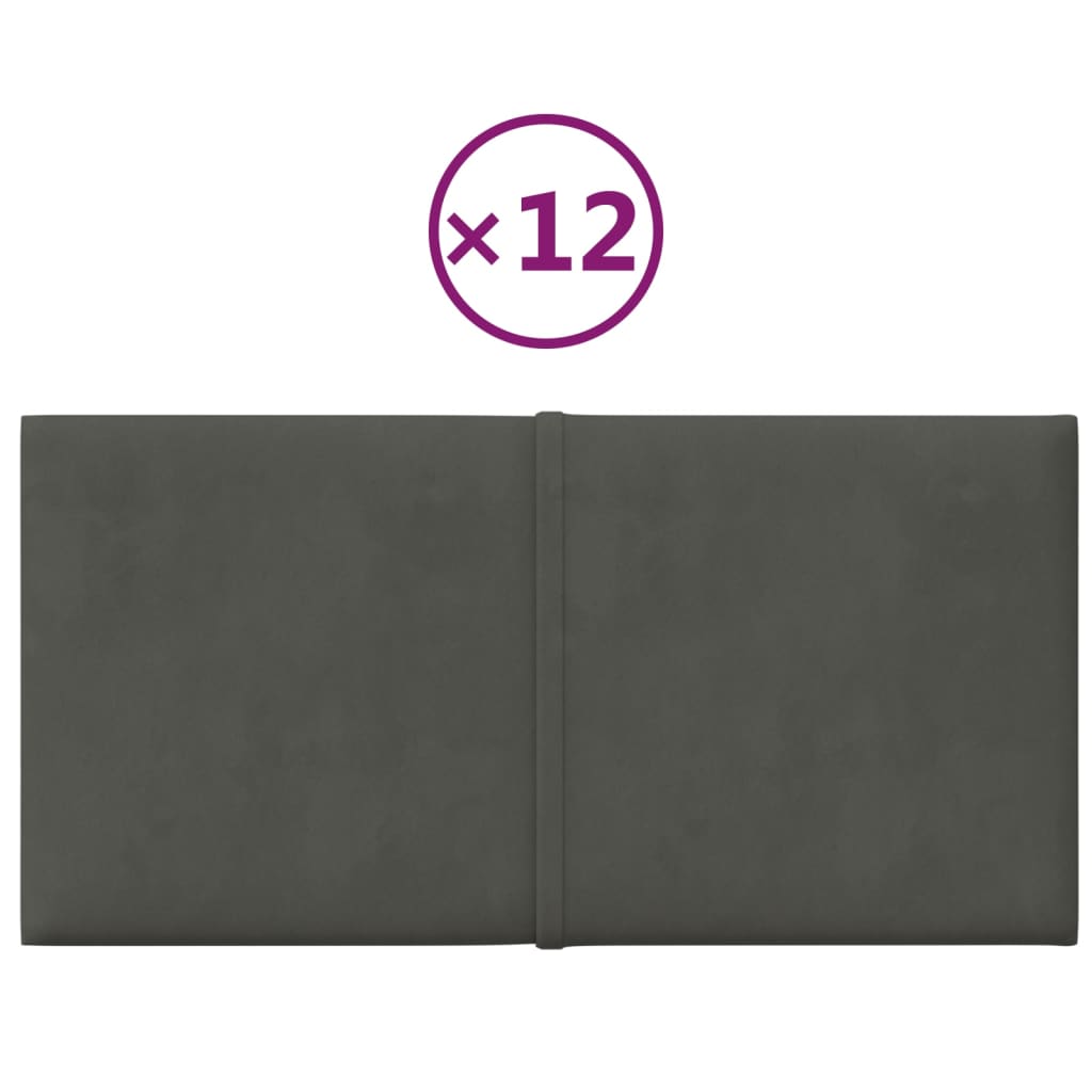 vidaXL Stenski paneli 12 kosov temno sivi 30x15 cm žamet 0,54 m²