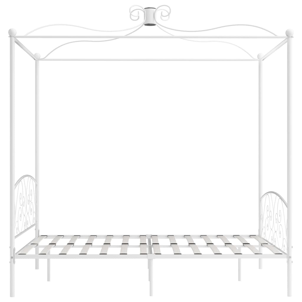 vidaXL Posteljni okvir z ogrodjem za baldahin bel kovinski 180x200 cm