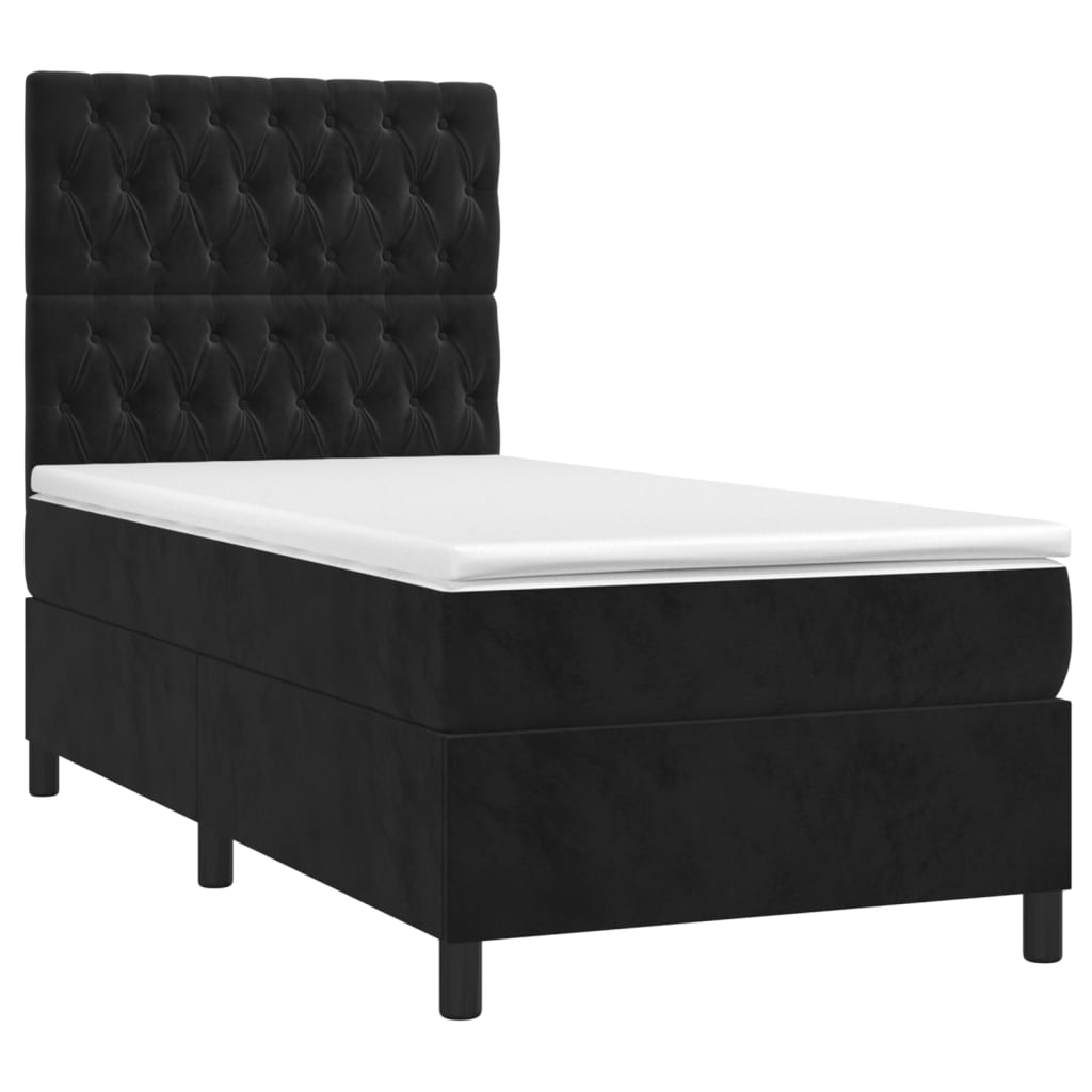 vidaXL Box spring postelja z vzmetnico LED črna 90x190 cm žamet