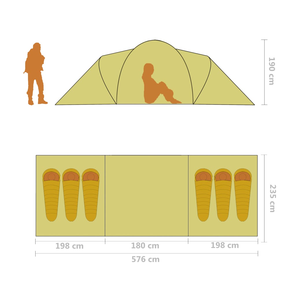 vidaXL Šotor za kampiranje za 6 oseb siv in oranžen